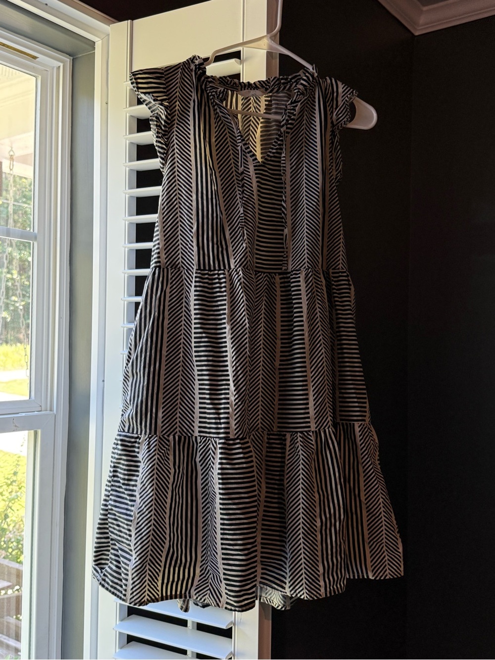 Time and Tru Black and White Striped Tiered Mini Dress